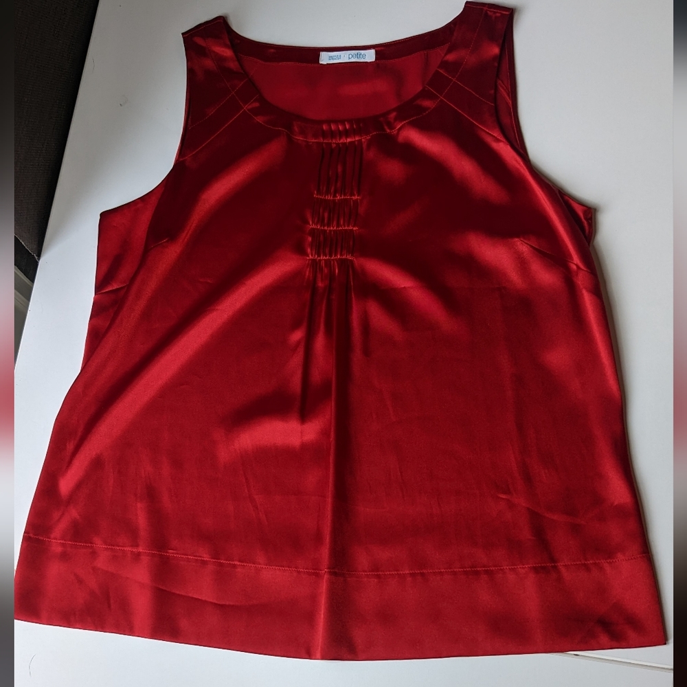 Sold- Petite Silky Red Festive Sleeveless Top